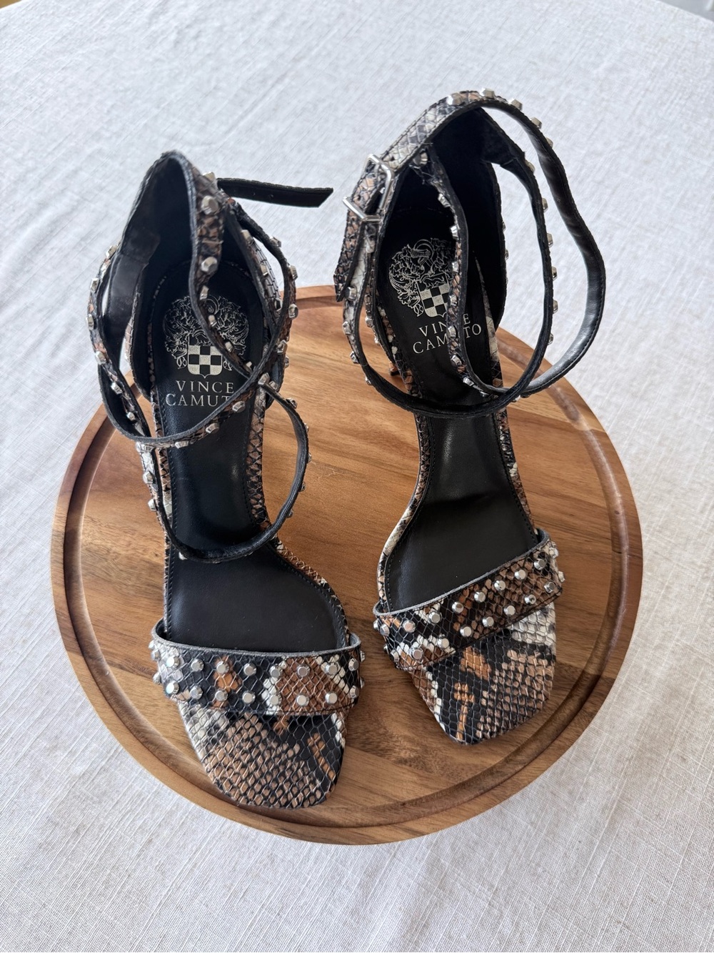 Vince Camuto Studded Snakeskin Print Ankle Strap Heels Size 8